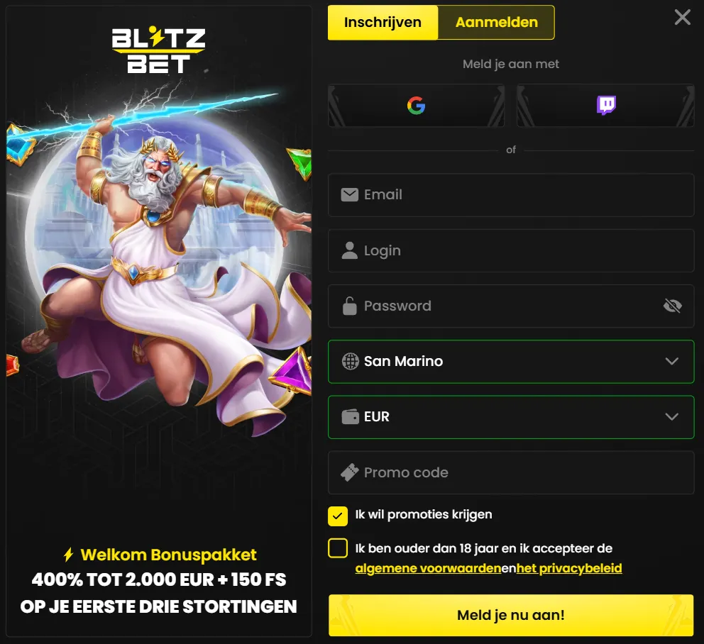 BlitzBet Casino registratieproces en account aanmaken